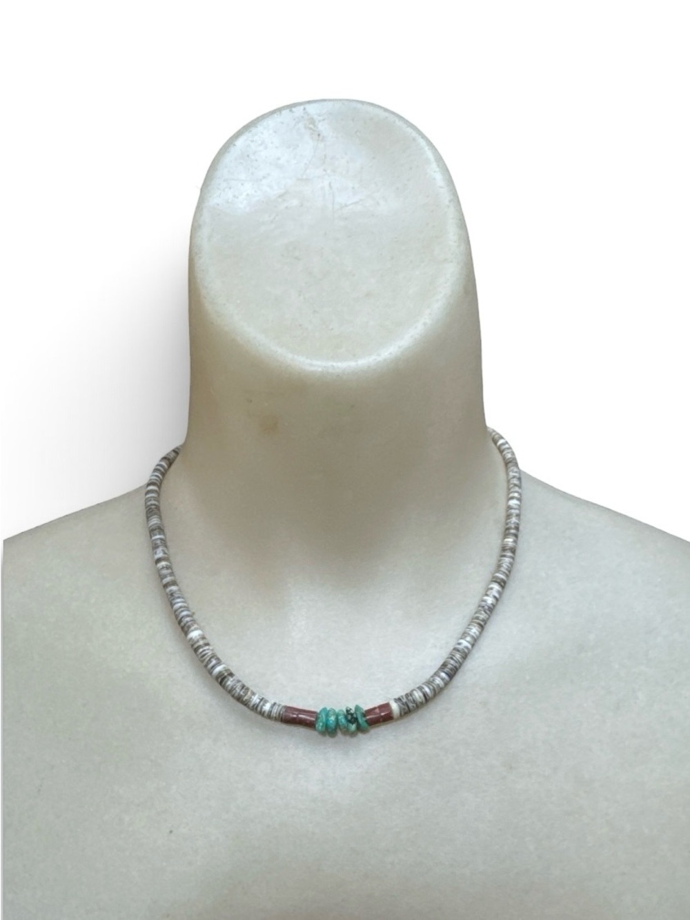Vintage Sterling Silver Heishi Turquoise Stone Southwestern Choker Necklace